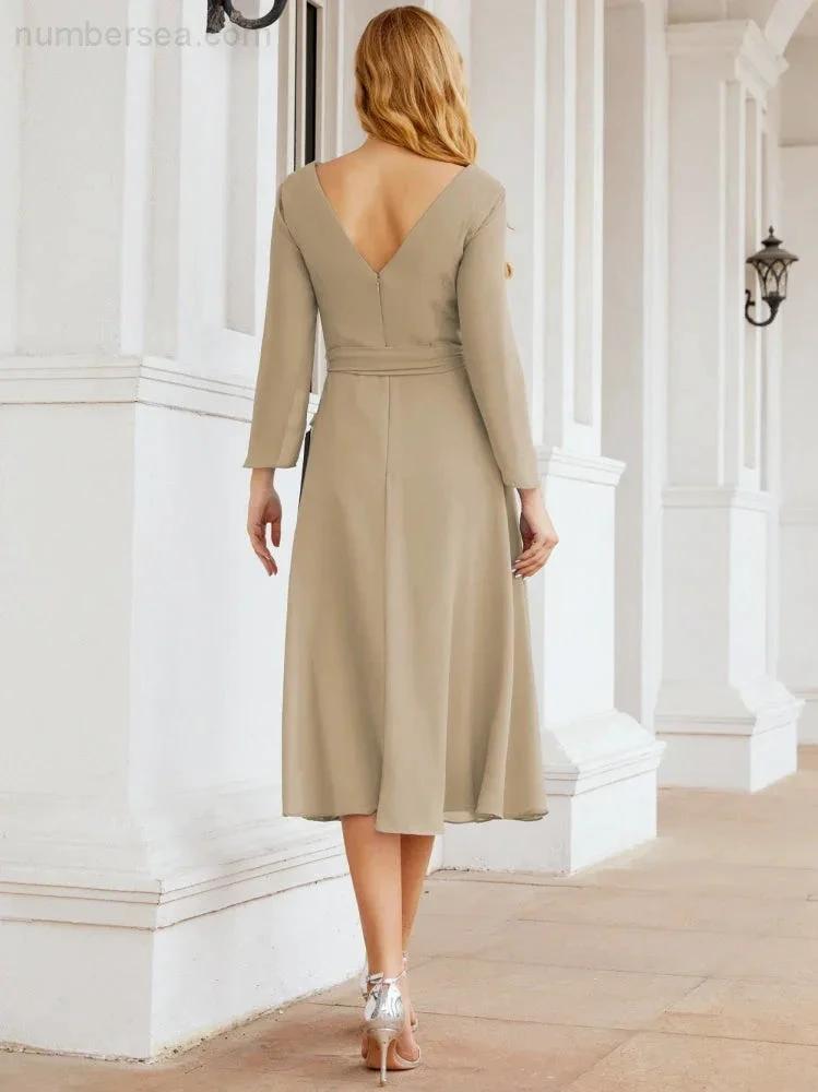 Bridesmaid Dress V-Back Waist Belt Mother of the Bride Wedding Guest SY28031
