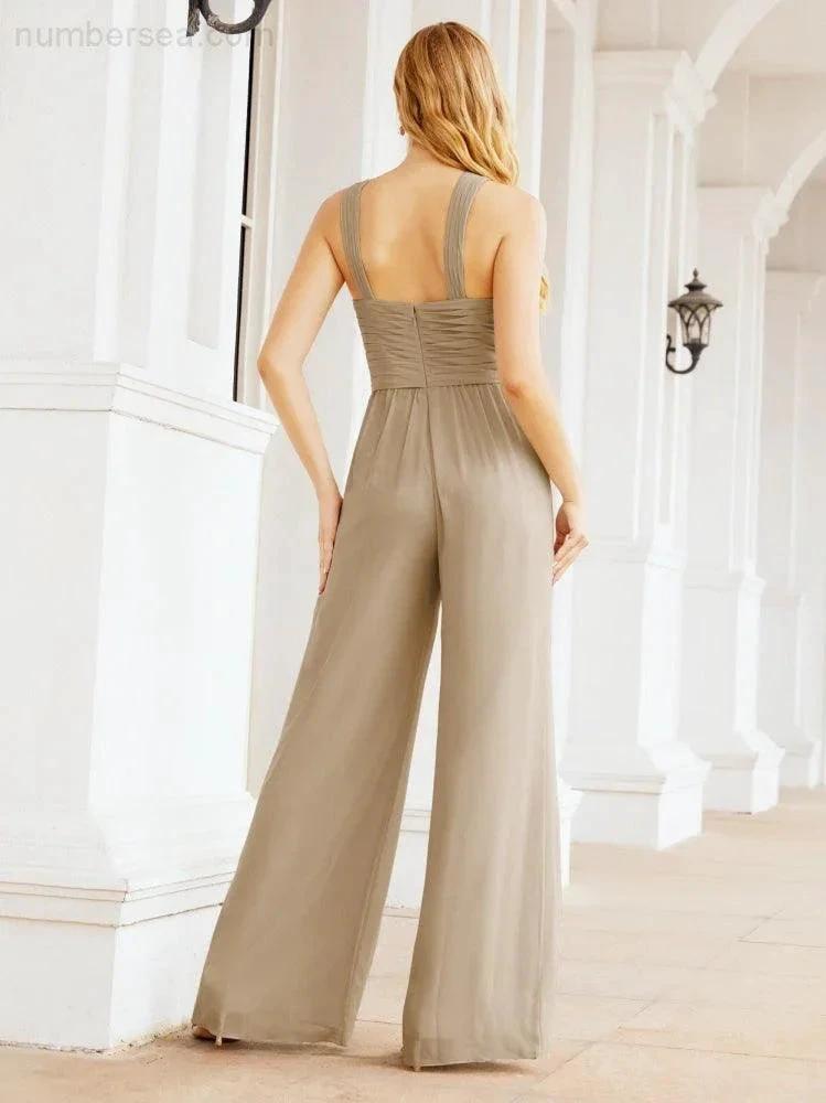 Numbersea Crisscross Neck Jumpsuit Formal Evening Dress Long Bridesmaid Dresses Bell-bottomed Pants 28033