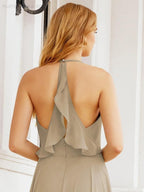 Numbersea Halter Chiffon Bridesmaid Dresses Wedding Appare Sleeveless Formal Prom Dress with Ruffled Back 28035