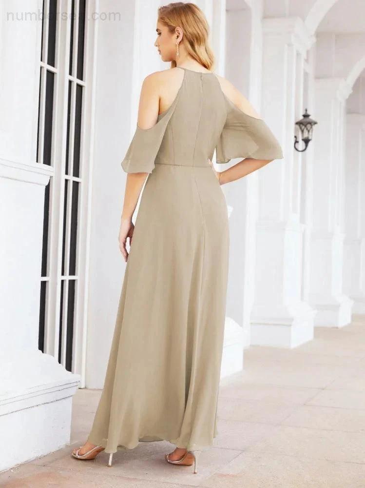 Numbersea Cold Shoulder Bridesmaid Dresses A-Line Long Formal Evening Gowns 28074