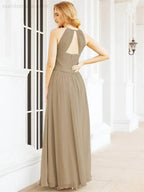 Numbersea Sleeveless Bridesmaid Dresses Long Prom Gown Zipper with Keyhole Back 28056