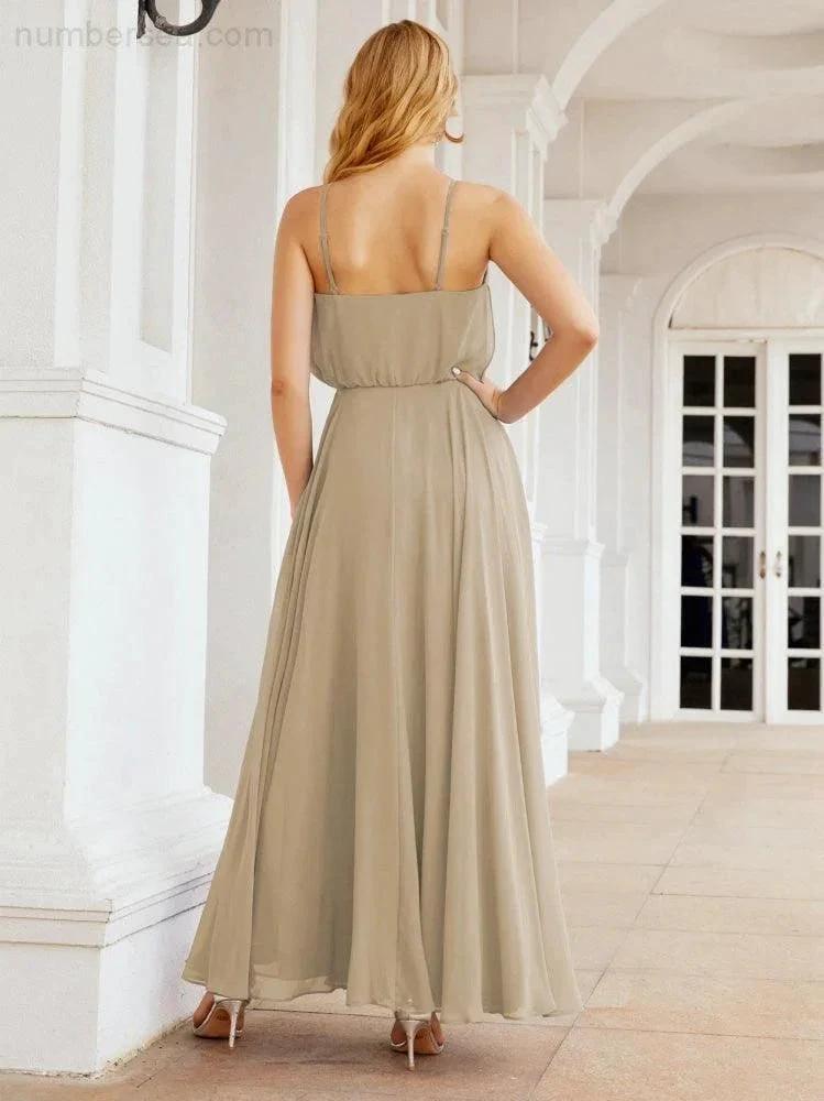 Numbersea  Halter Long Bridesmaid Dresses Formal A line Juniors Dress 28029