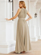 Numbersea Halter Bridesmaid Dress Empire Waist Formal Evening Prom Gown for Mother of The Bride 28030