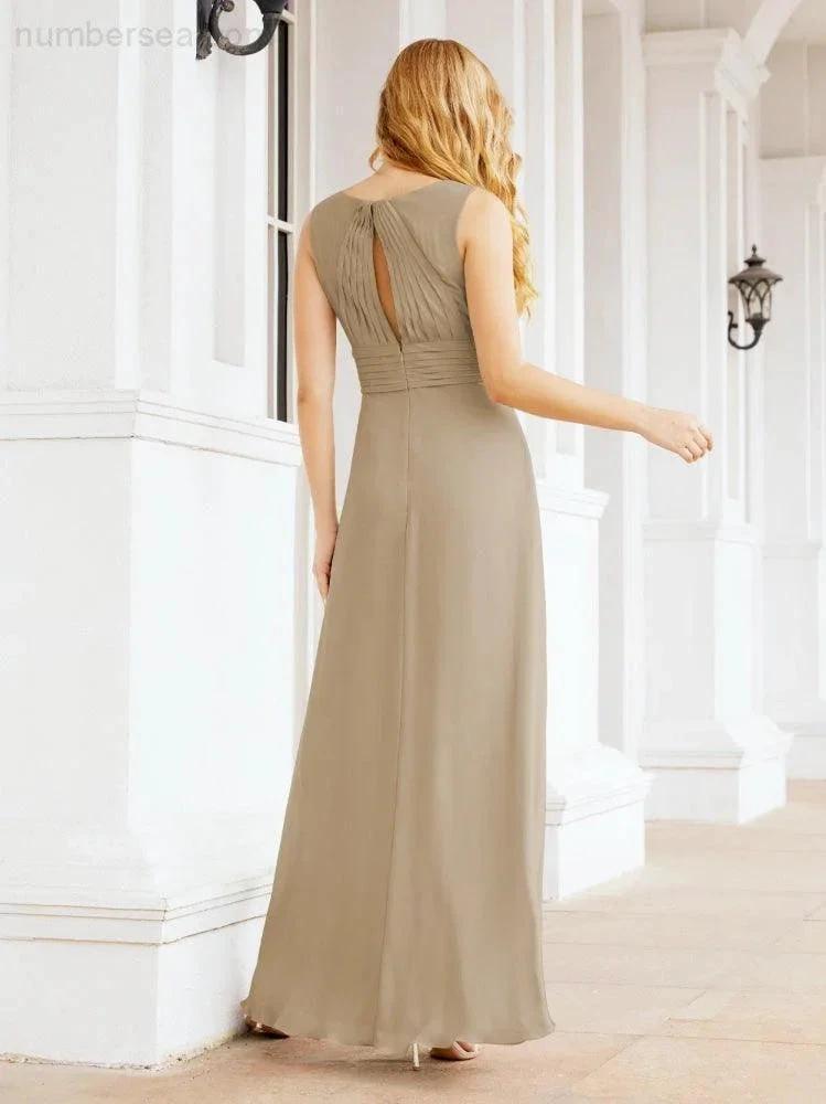 Formal Prom Gown Elegant V-Neck Sleeveless Bridesmaid Dresses for Wedding Party 28037