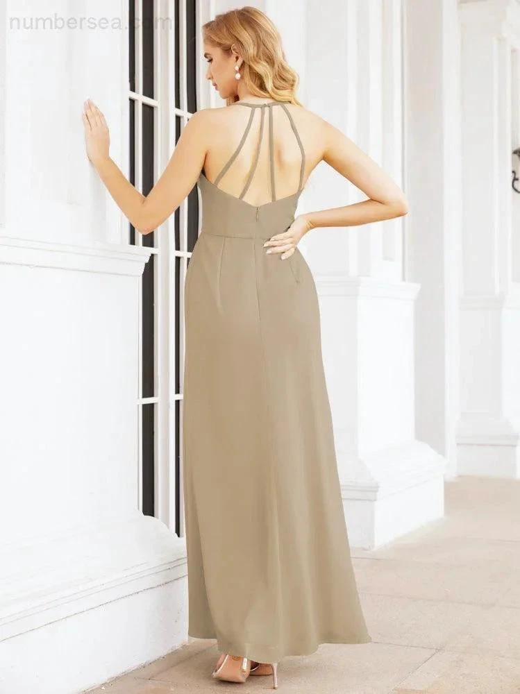 Numbersea Spaghetti Strap Bridesmaid Dresses V-Neck Long A-Line Formal Prom Gowns 28063