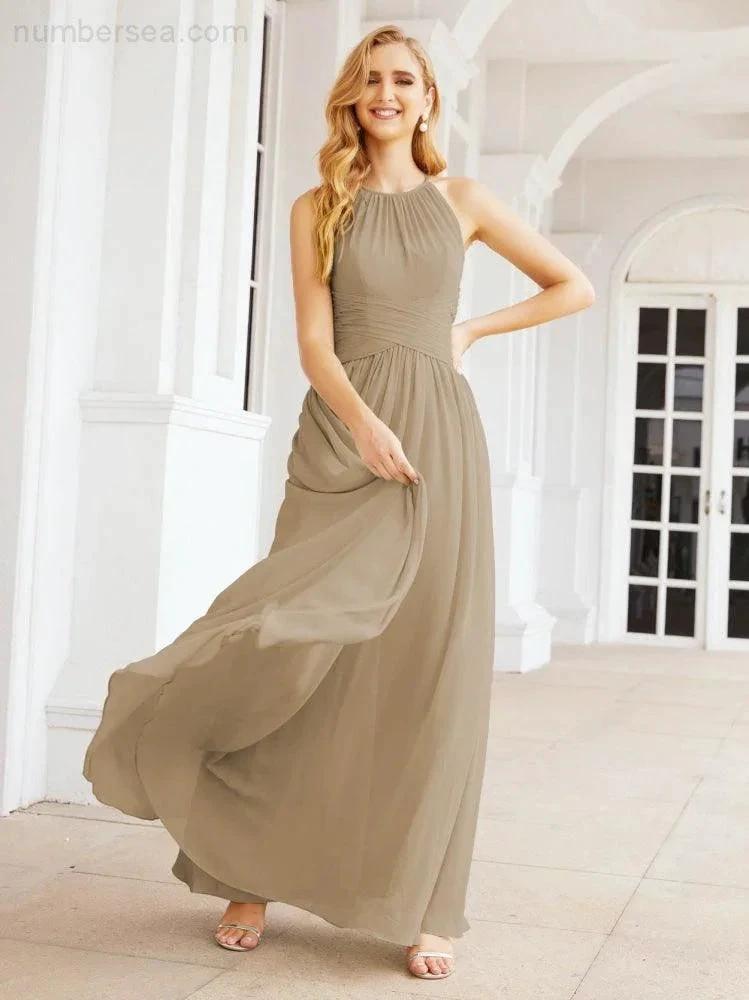 Numbersea Sleeveless Bridesmaid Dresses Long Prom Gown Zipper with Keyhole Back 28056