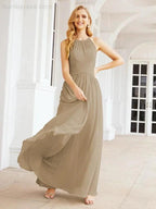 Numbersea Sleeveless Bridesmaid Dresses Long Prom Gown Zipper with Keyhole Back 28056
