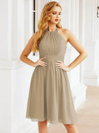 Numbersea Halter Chiffon Bridesmaid Dresses Short Sleeveless Formal Party Dress Open Back 28023