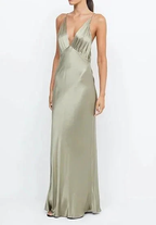 Sexy V Neck Yellow Satin Evening Dress Long Prom Dress Y7882