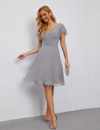 Numbersea U Back Homecoming Dress Formal Prom Dress Knee Length Short Sleeves Cocktail Party Dress 28077
