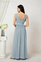 Women's Chiffon Long Bridesmaid Dresses A line Sleeveless Formal Prom Gown for Evening Party Homecoming Dresses 2808