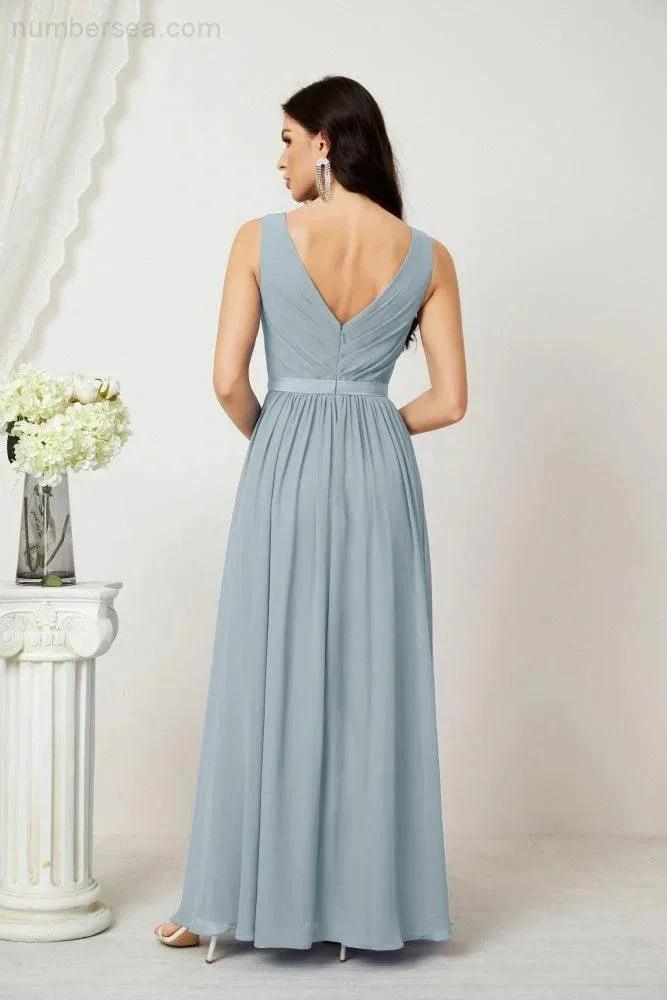 Women's Chiffon Long Bridesmaid Dresses A line Sleeveless Formal Prom Gown for Evening Party Homecoming Dresses 2808