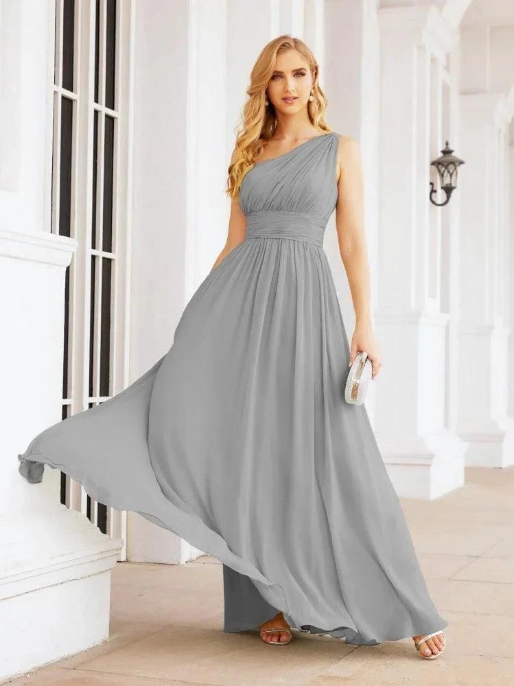 Numbersea One Shoulder Bridesmaid Dresses Long Maxi Formal Evening Party Prom Gowns 28061
