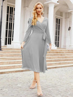 Bridesmaid Dress V-Back Waist Belt Mother of the Bride Wedding Guest SY28031