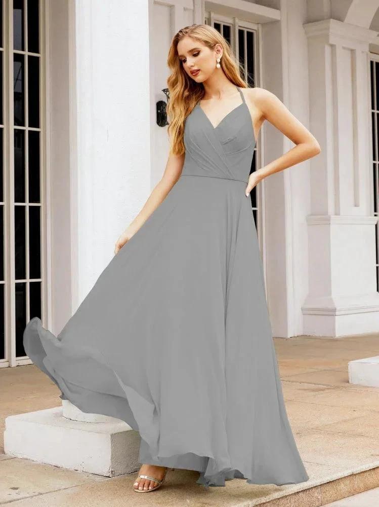 Numbersea Halter Chiffon Bridesmaid Dresses Wedding Appare Sleeveless Formal Prom Dress with Ruffled Back 28035