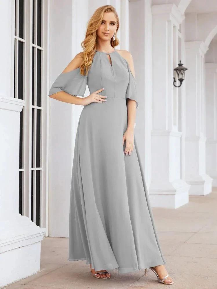 Numbersea Cold Shoulder Bridesmaid Dresses A-Line Long Formal Evening Gowns 28074
