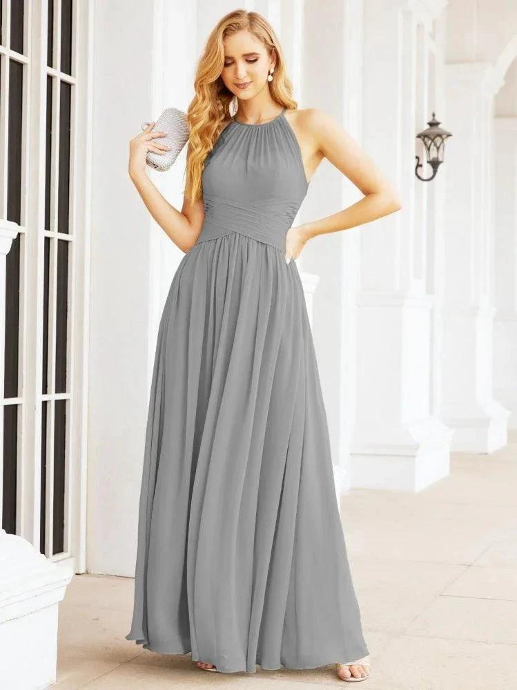Numbersea Sleeveless Bridesmaid Dresses Long Prom Gown Zipper with Keyhole Back 28056