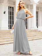Numbersea  Halter Long Bridesmaid Dresses Formal A line Juniors Dress 28029