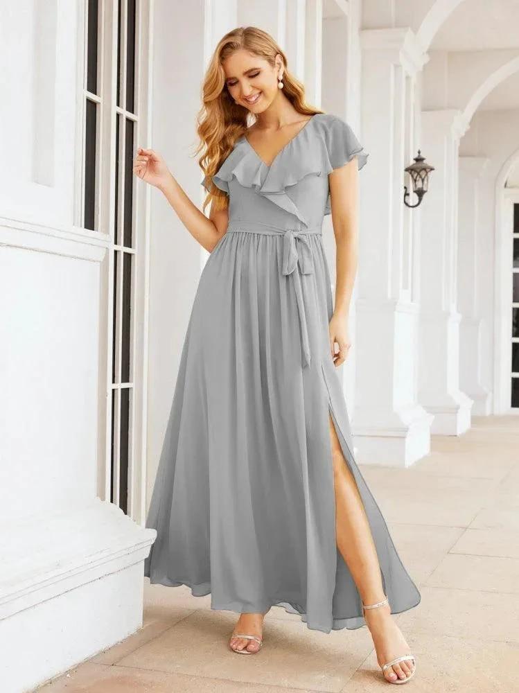 Bridesmaid Dresses with Flutter Sleeves Formal Evening Party Prom Gowns 28044