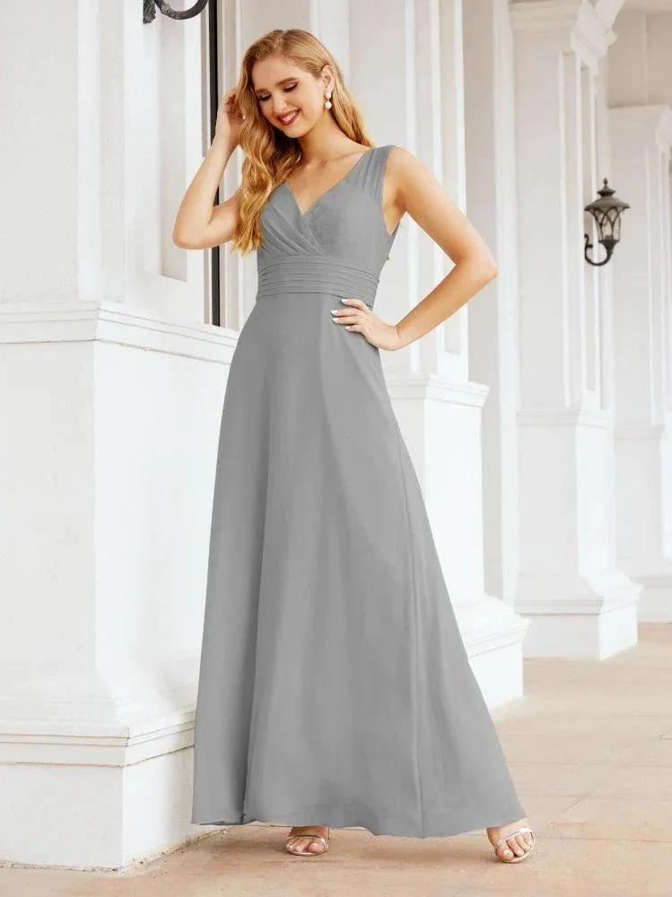 Formal Prom Gown Elegant V-Neck Sleeveless Bridesmaid Dresses for Wedding Party 28037
