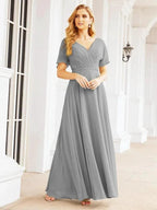 Numbersea Formal Prom Gowns for Mother of The Bride Short Sleeves Bridesmaid Dress 28049