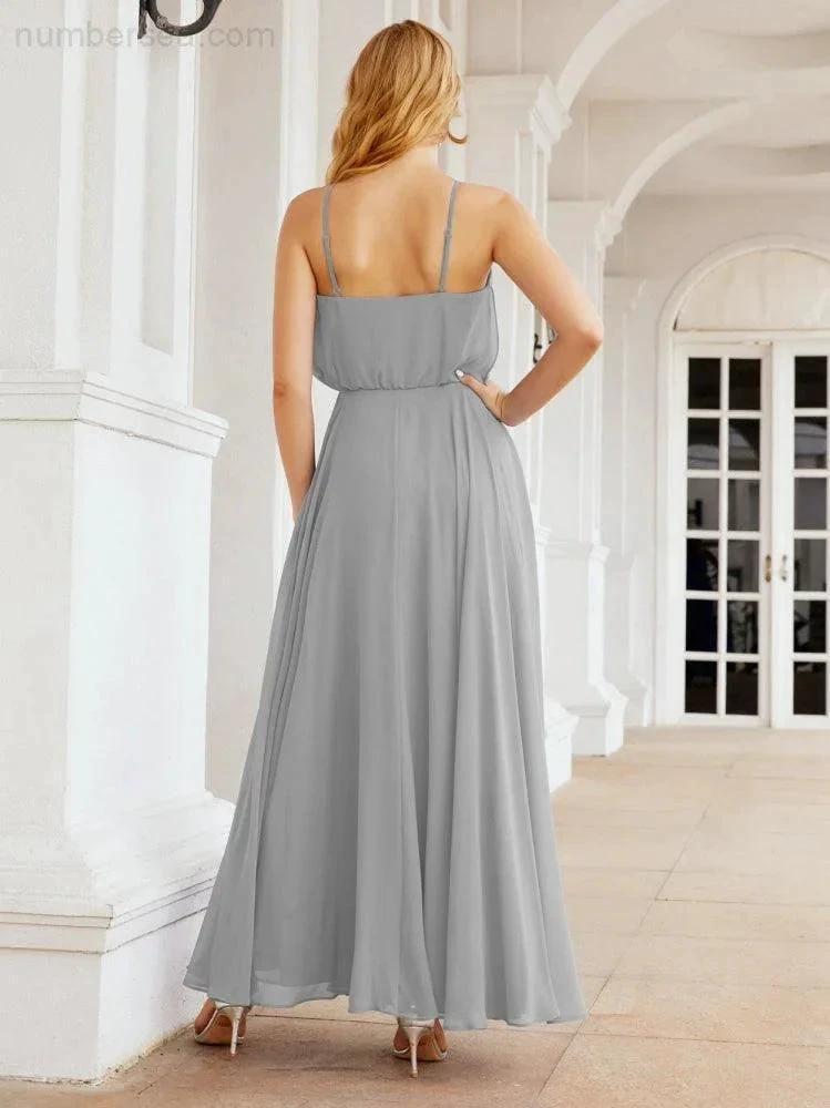 Numbersea  Halter Long Bridesmaid Dresses Formal A line Juniors Dress 28029