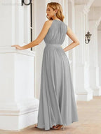 Numbersea Halter Bridesmaid Dress Empire Waist Formal Evening Prom Gown for Mother of The Bride 28030