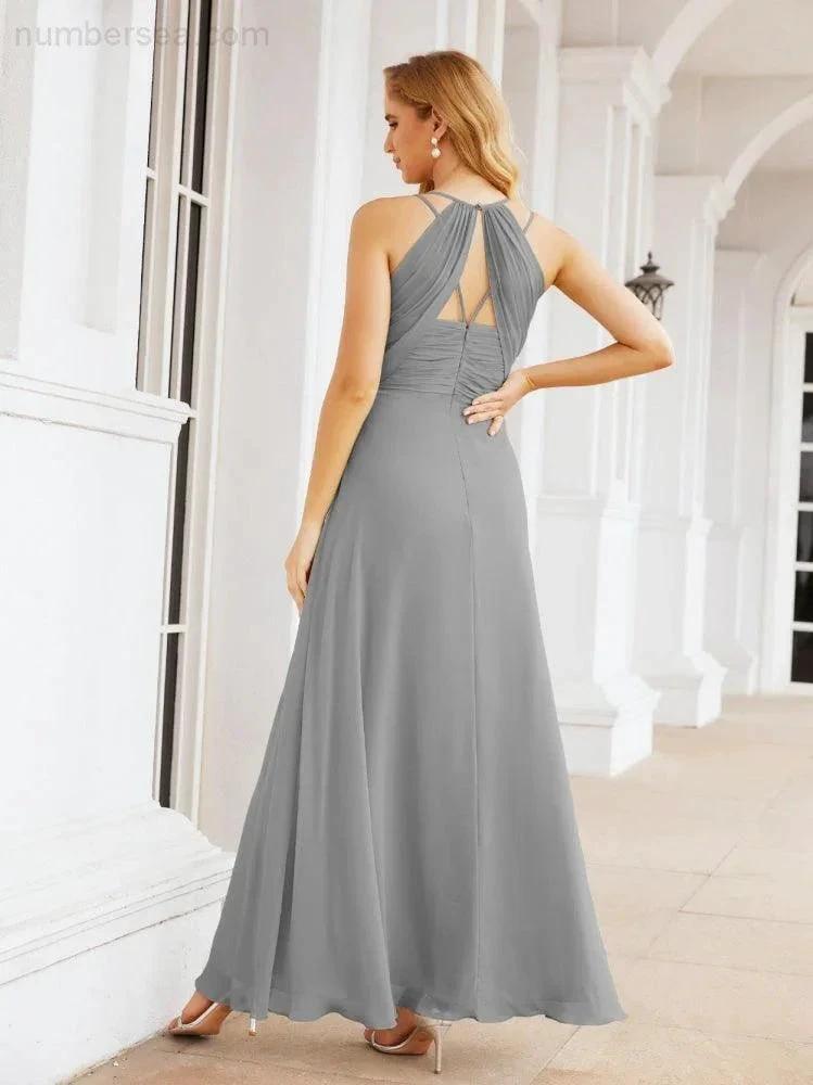 Numbersea Double Spaghetti Straps Bridesmaid Dresses for Women Long Formal Party Dress Side Split 28051