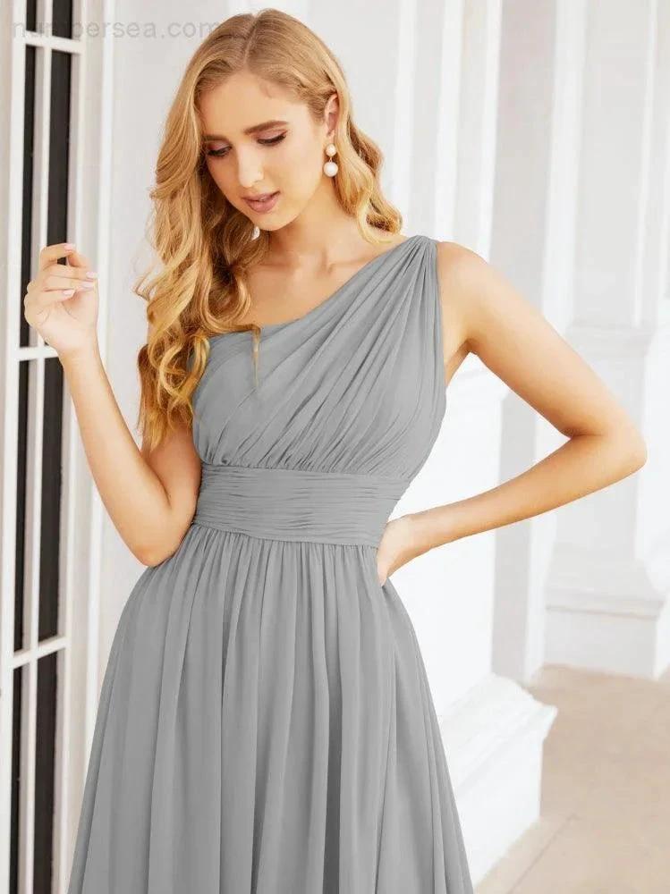 Numbersea One Shoulder Bridesmaid Dresses Long Maxi Formal Evening Party Prom Gowns 28061