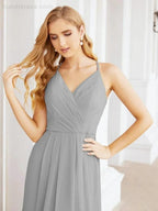 Numbersea Spaghetti Strap Bridesmaid Dresses V-Neck Long A-Line Formal Prom Gowns 28063