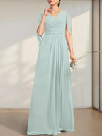 A-line V-Neck Floor-Length Chiffon Mother of the Bride Dress With Pleated