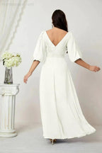 Numbersea  Formal Prom Gown Women V-Neck Chiffon Bridesmaid Dresses Long Bishop Sleeve Party Dress 2807