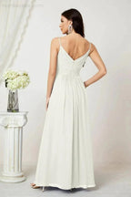 Numbersea Chiffon V-Neck Bridesmaid Dress Spaghetti Strap Long Formal Party Prom Gowns with Slit 28010