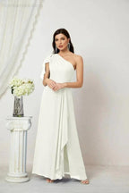 Numbersea  Chiffon Ruffled One Shoulder Long Bridesmaid Dresses A-line Formal Evening Gown Side Split 2809