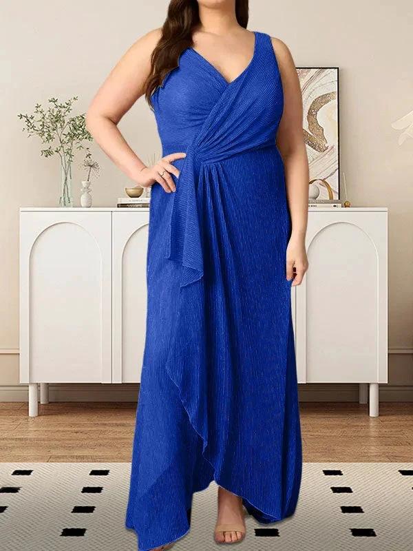 A-Line V-Neck Ruched Metallic Mesh Dress
