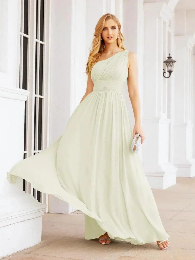 Numbersea One Shoulder Bridesmaid Dresses Long Maxi Formal Evening Party Prom Gowns 28061