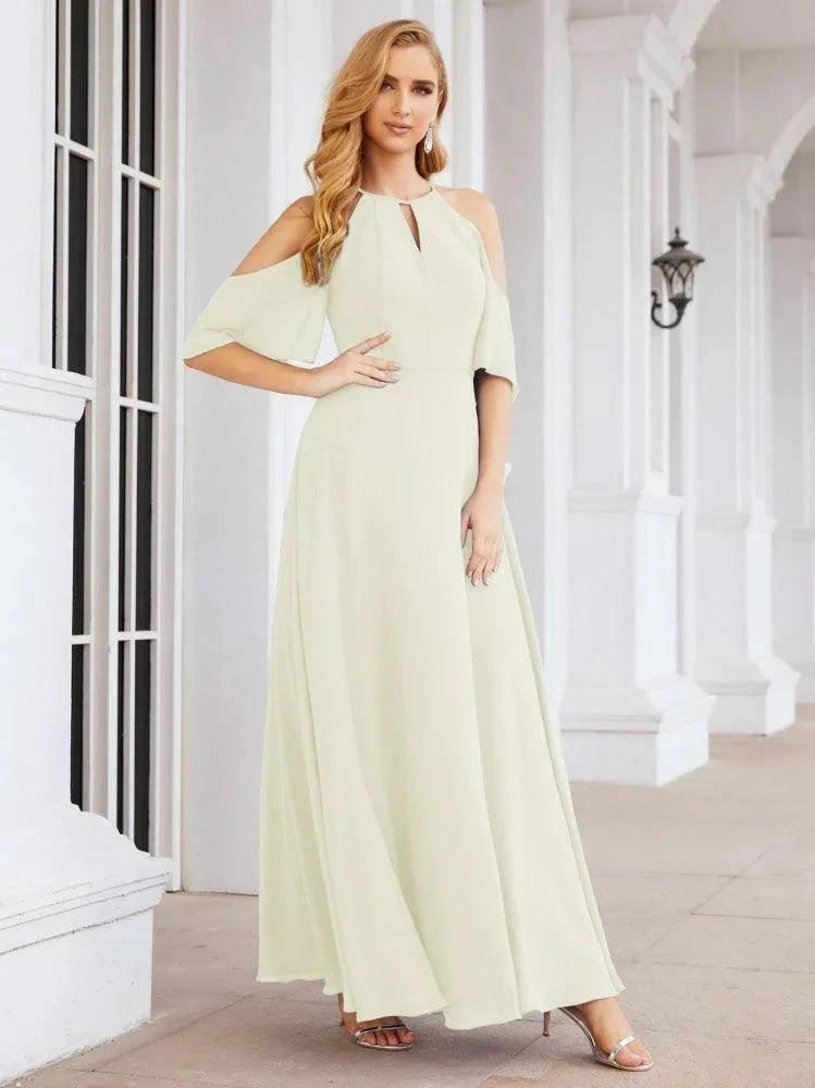 Numbersea Cold Shoulder Bridesmaid Dresses A-Line Long Formal Evening Gowns 28074