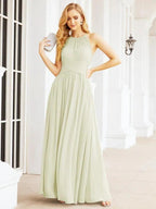 Numbersea Sleeveless Bridesmaid Dresses Long Prom Gown Zipper with Keyhole Back 28056