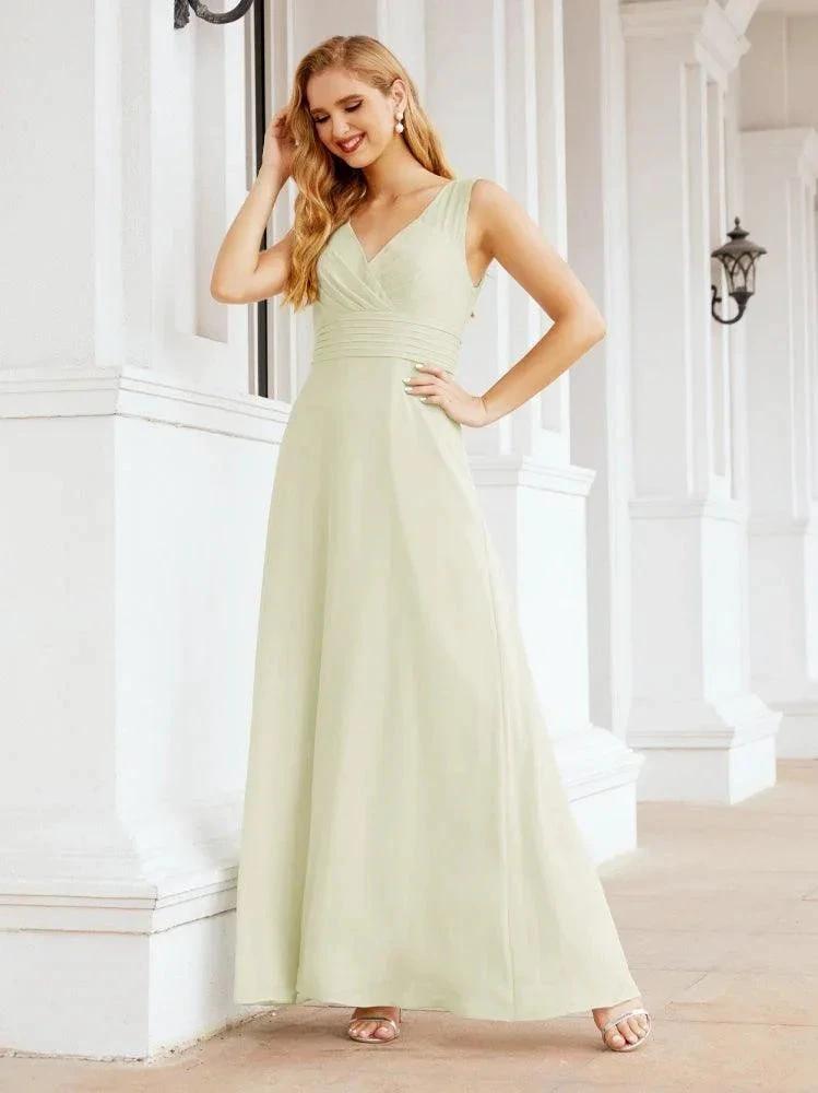 Formal Prom Gown Elegant V-Neck Sleeveless Bridesmaid Dresses for Wedding Party 28037
