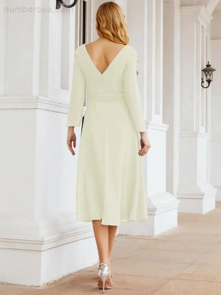 Bridesmaid Dress V-Back Waist Belt Mother of the Bride Wedding Guest SY28031