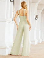 Numbersea Crisscross Neck Jumpsuit Formal Evening Dress Long Bridesmaid Dresses Bell-bottomed Pants 28033