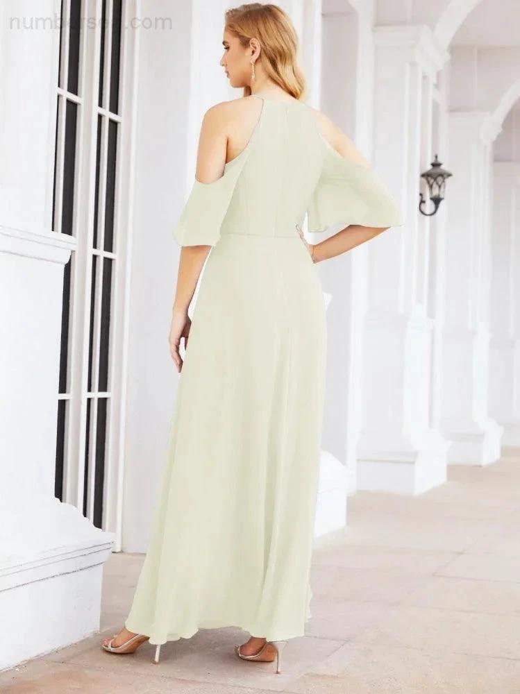 Numbersea Cold Shoulder Bridesmaid Dresses A-Line Long Formal Evening Gowns 28074