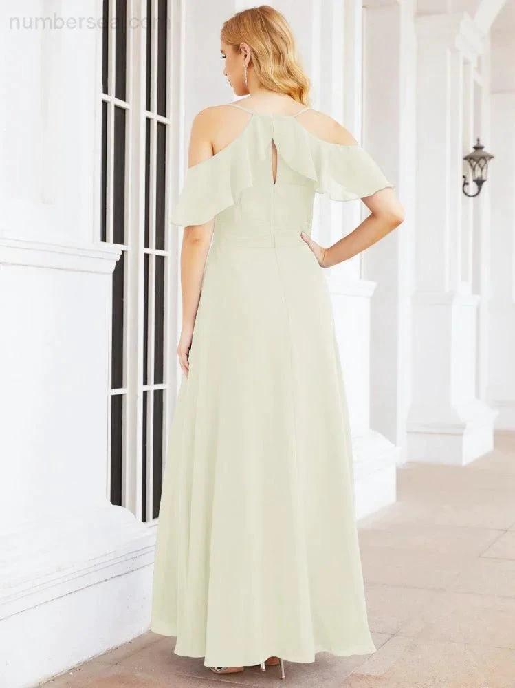 Numbersea Cold Shoulder Long Bridesmaid Dresses Side Slit Formal Prom Gowns Party Wedding 28070