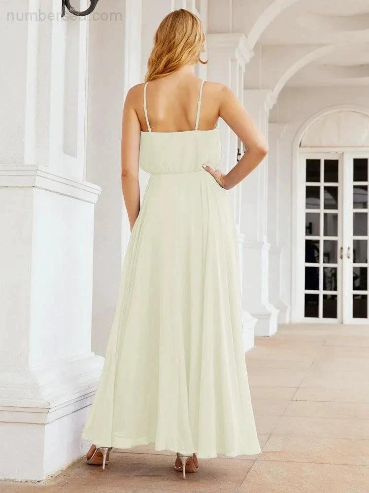 Numbersea  Halter Long Bridesmaid Dresses Formal A line Juniors Dress 28029