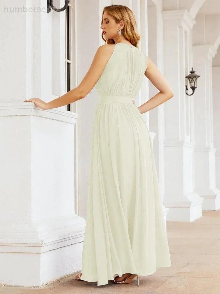 Numbersea Halter Bridesmaid Dress Empire Waist Formal Evening Prom Gown for Mother of The Bride 28030