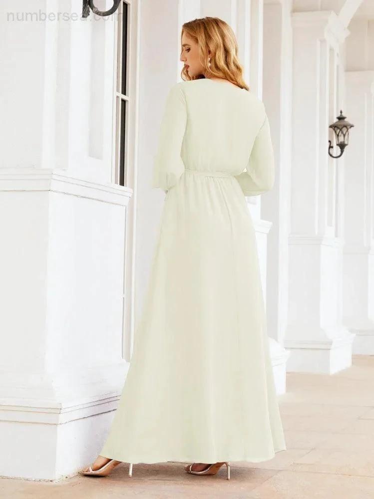 Sunnderly Women's Chiffon Bridesmaid Dress A line Long Sleeves Formal Evening Prom Gown for Wedding Guest SY28032