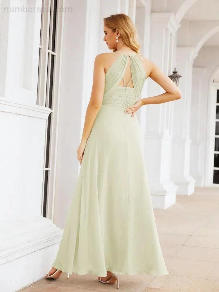 Numbersea Double Spaghetti Straps Bridesmaid Dresses for Women Long Formal Party Dress Side Split 28051