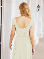 Numbersea V-Neck Bridesmaid Dresses Long Cap Sleeves Prom Evening Formal Gowns 28071