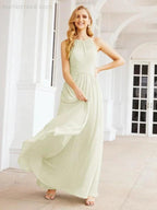 Numbersea Sleeveless Bridesmaid Dresses Long Prom Gown Zipper with Keyhole Back 28056