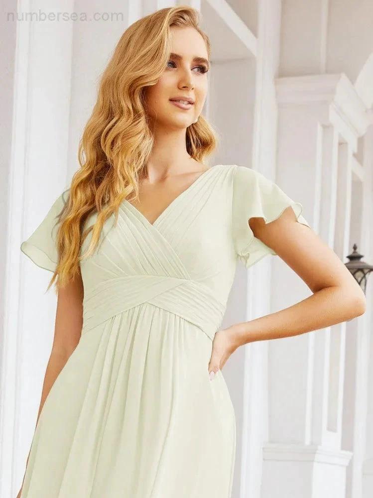 Numbersea Formal Prom Gowns for Mother of The Bride Cap Sleeves Bridesmaid Dress 28047